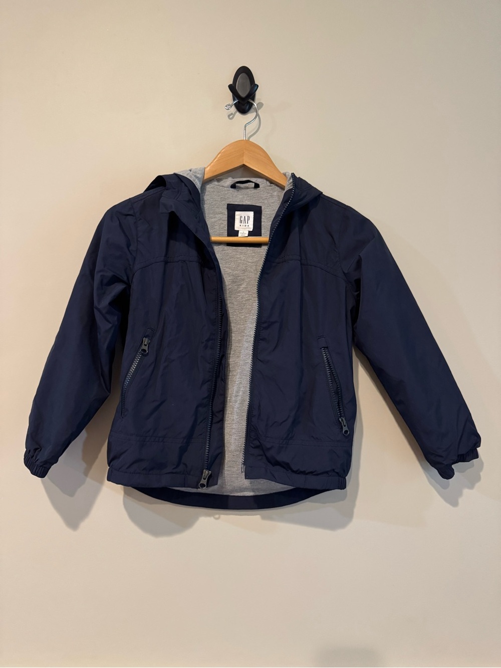 GAP Navy Blue Hooded Rain Jacket with Gray Lining